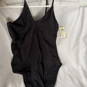 aerie Black Ribbed One-Piece Swim Suit